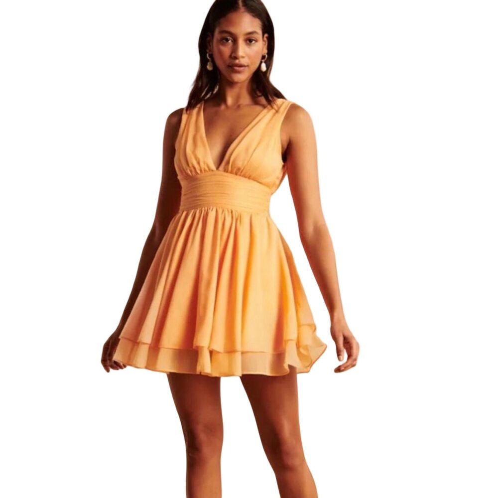 Abercrombie & Fitch Flirty Drama Mini Dress Orange Ruffle Tiered Size S